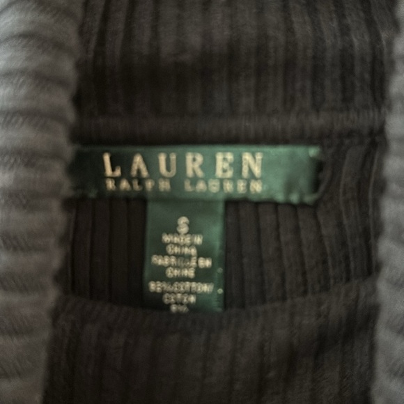 Lauren Ralph Lauren Sweater Large Black Gold Shimmer Striped Turtle Neck S Small - Picture 4 of 6